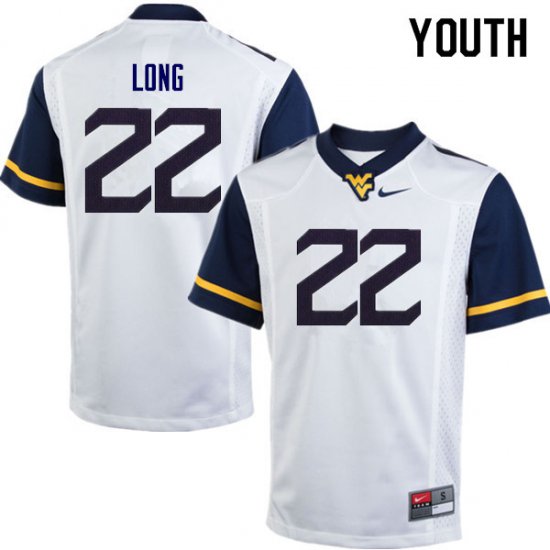 Youth West Virginia Mountaineers NCAA #22 Jake Long White Authentic Nike Stitched College Football Jersey QP15I20YA